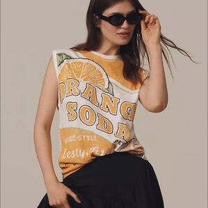 Anthropologie Cream Muscle Tee Graphic Sleeveless